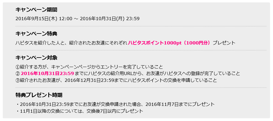 ハピタス入会キャンペーン概要